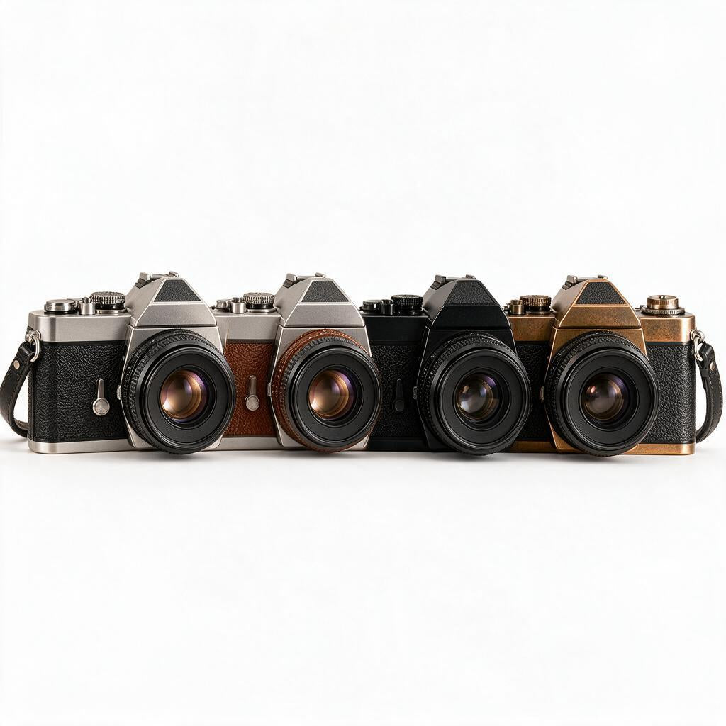 Silver & Black Retro SLR Camera — style references