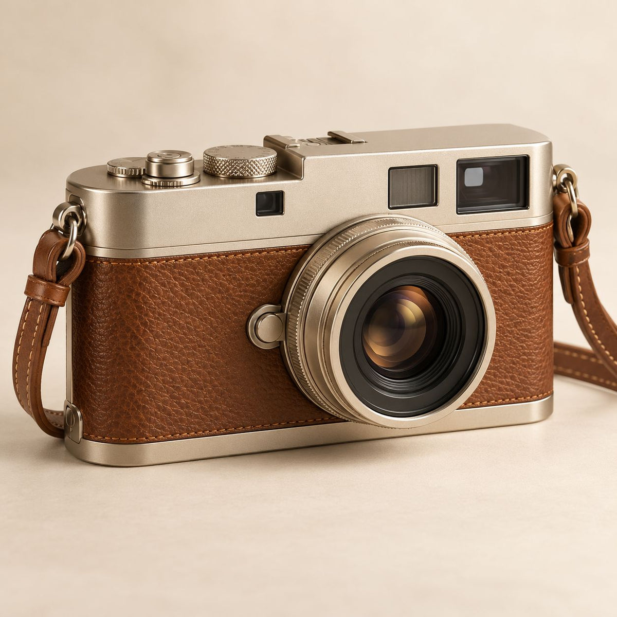 Champagne & Brown Retro Rangefinder Camera — main view
