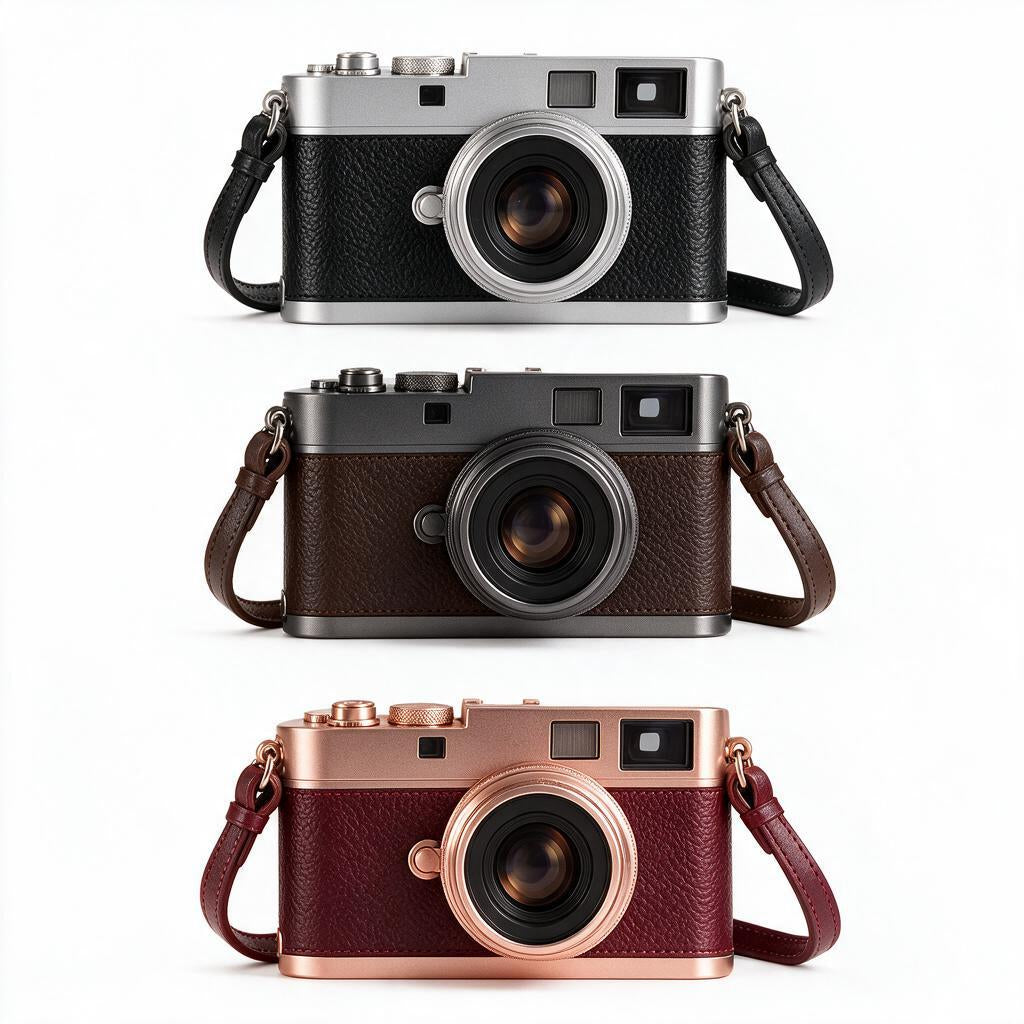 Champagne & Brown Retro Rangefinder Camera — style reference