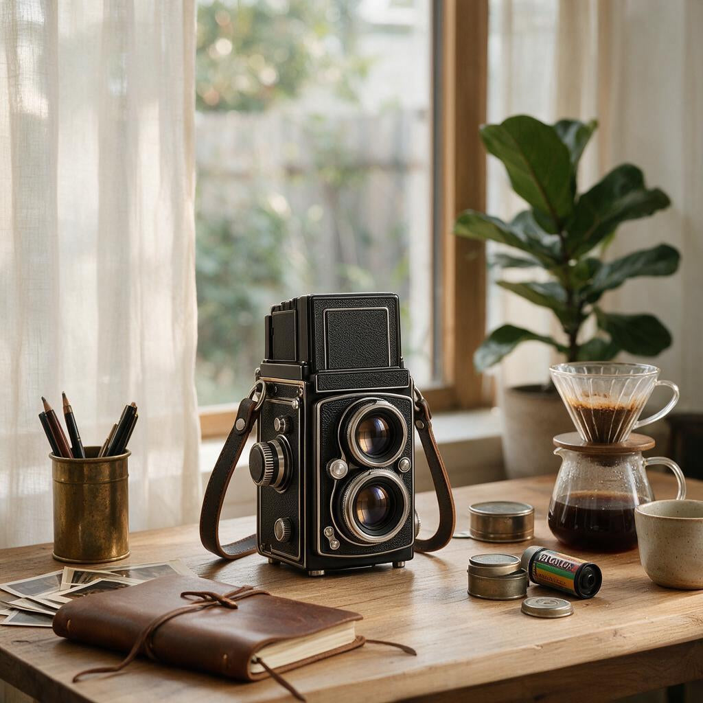 Classic Black Twin-Lens Camera — lifestyle