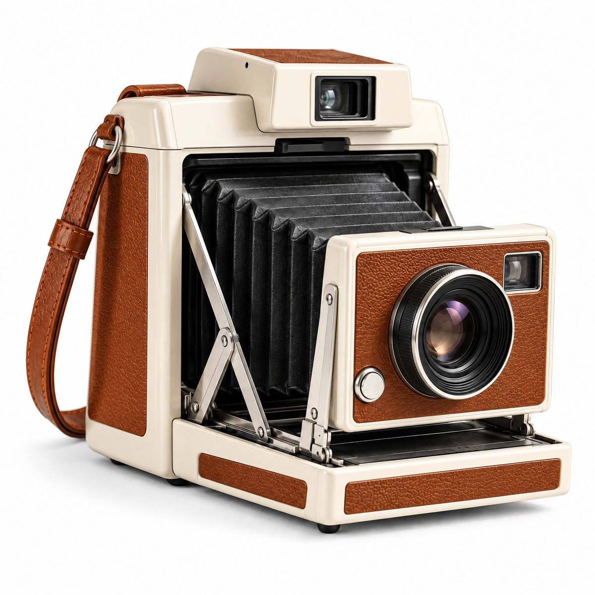 Ivory & Brown Folding-Style Camera — studio view