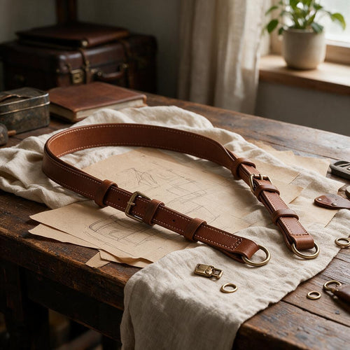 Cognac Leather-Look Camera Neck Strap — lifestyle