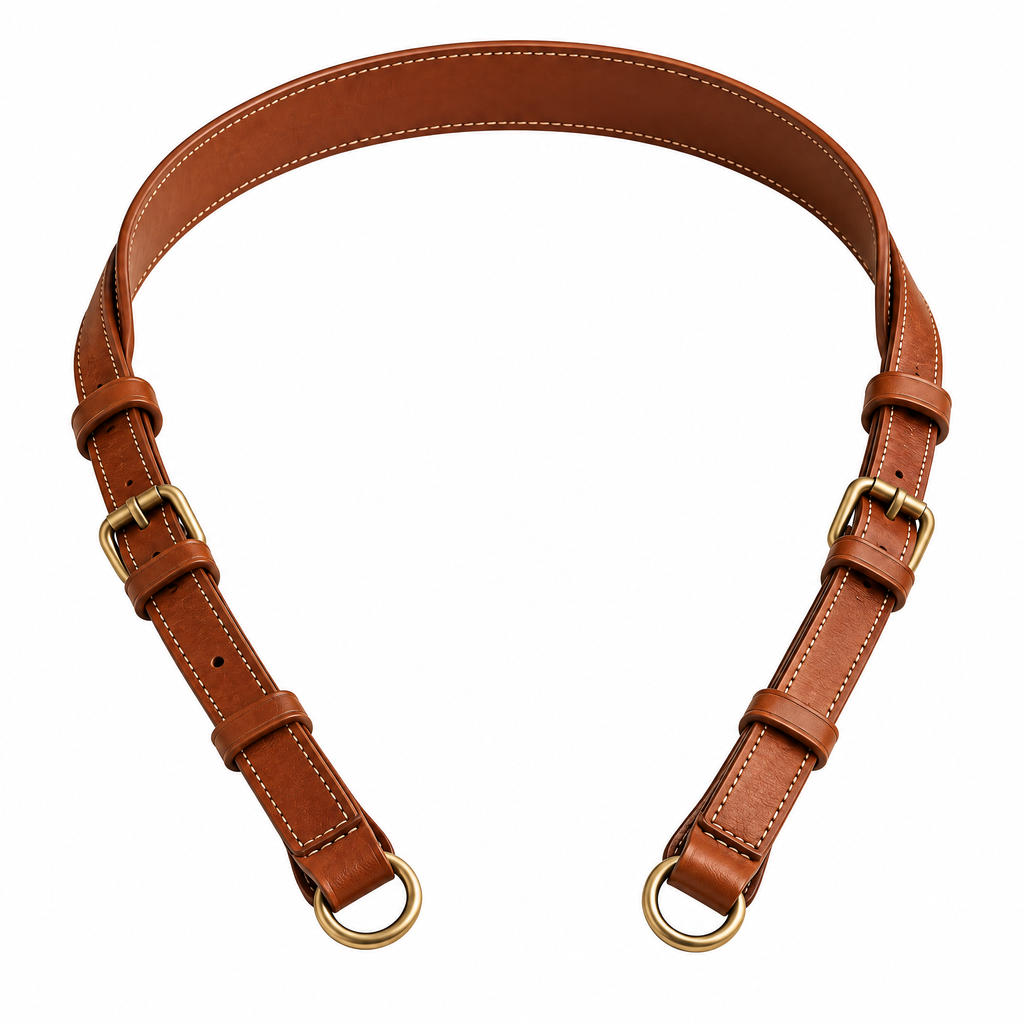 Cognac Leather-Look Camera Neck Strap — studio view