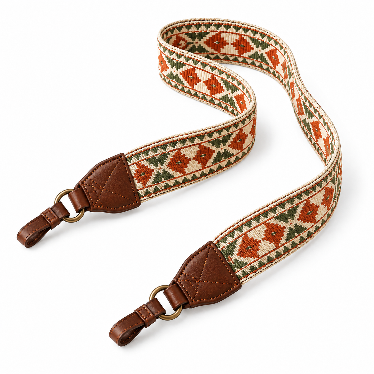 Rust & Olive Woven Camera Strap — studio view