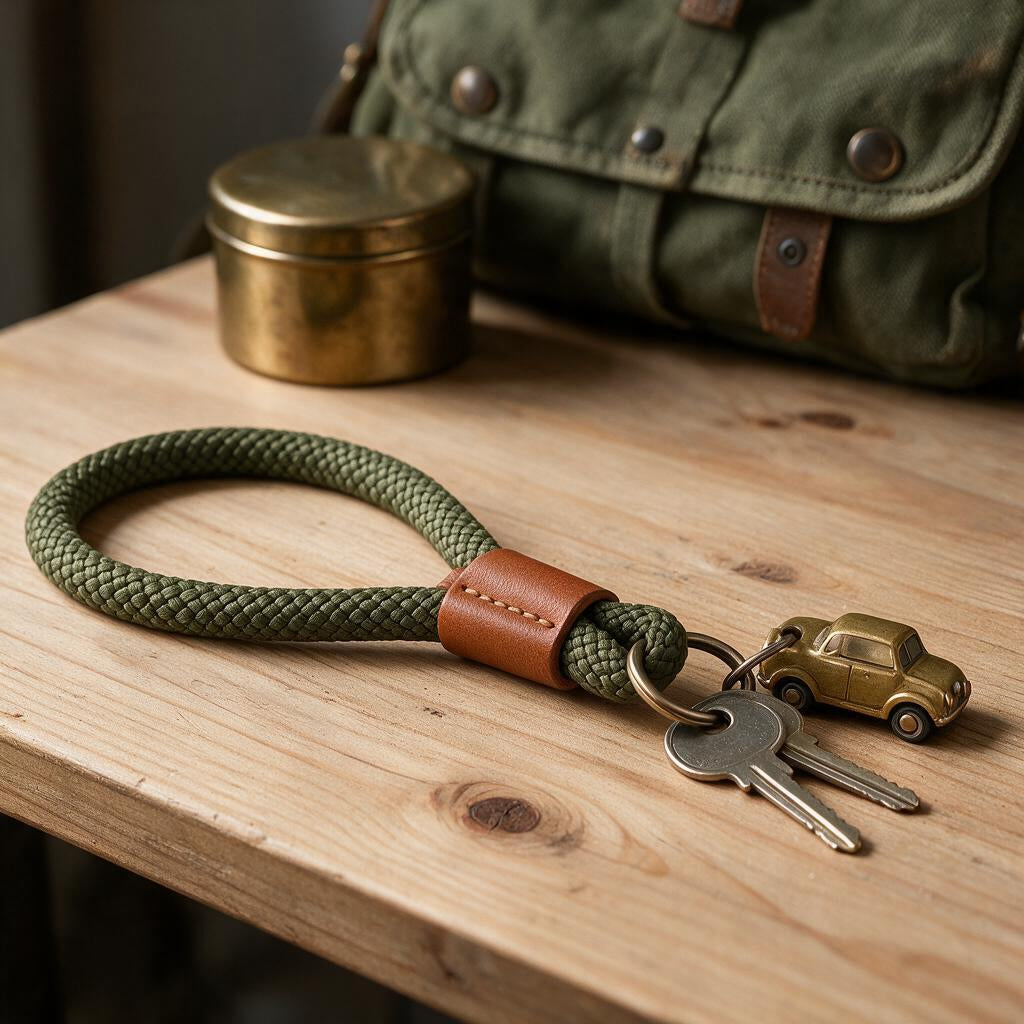 Olive Braided Camera Wrist Strap — lifestyle