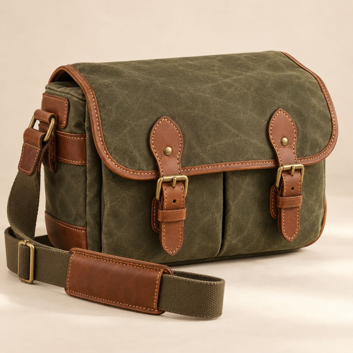 Olive Canvas-Look Camera Shoulder Bag — main view