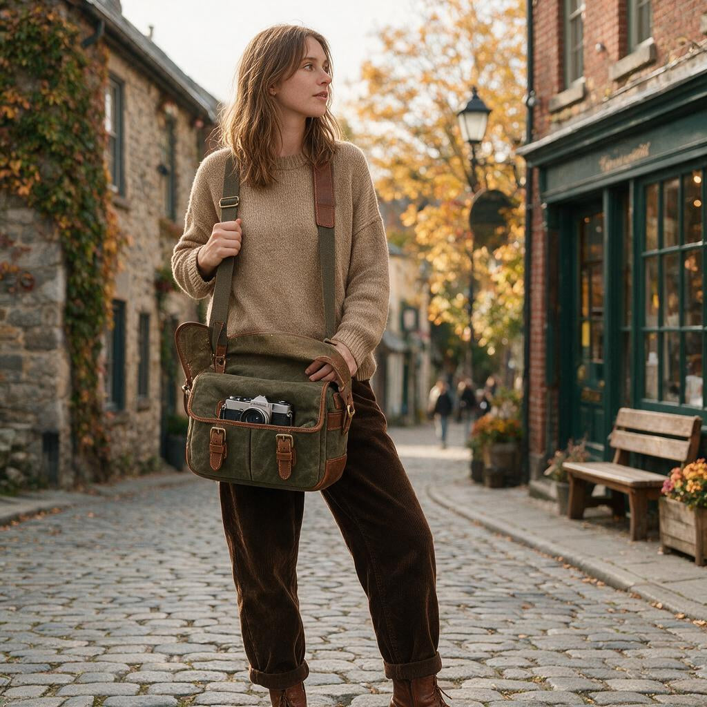 Olive Canvas-Look Camera Shoulder Bag — lifestyle