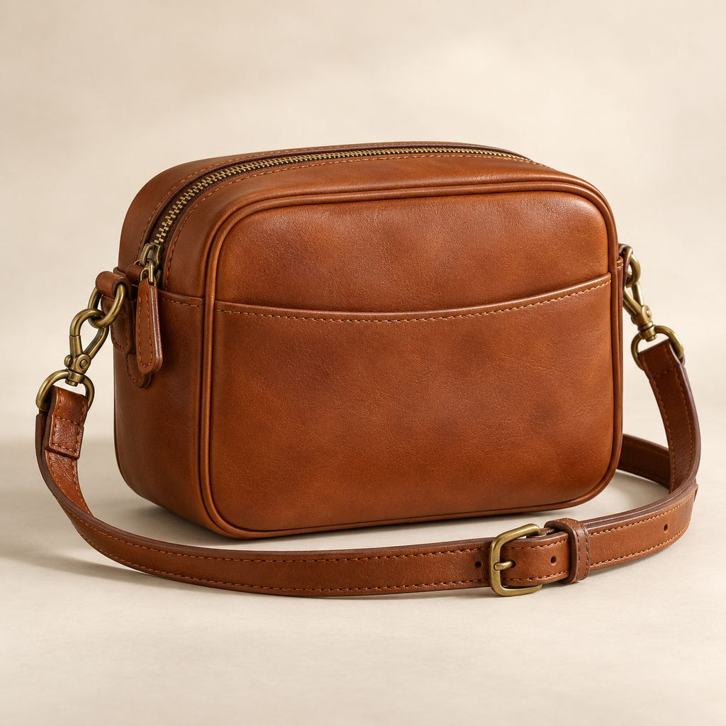 Cognac Leather-Look Camera Crossbody Bag — main view