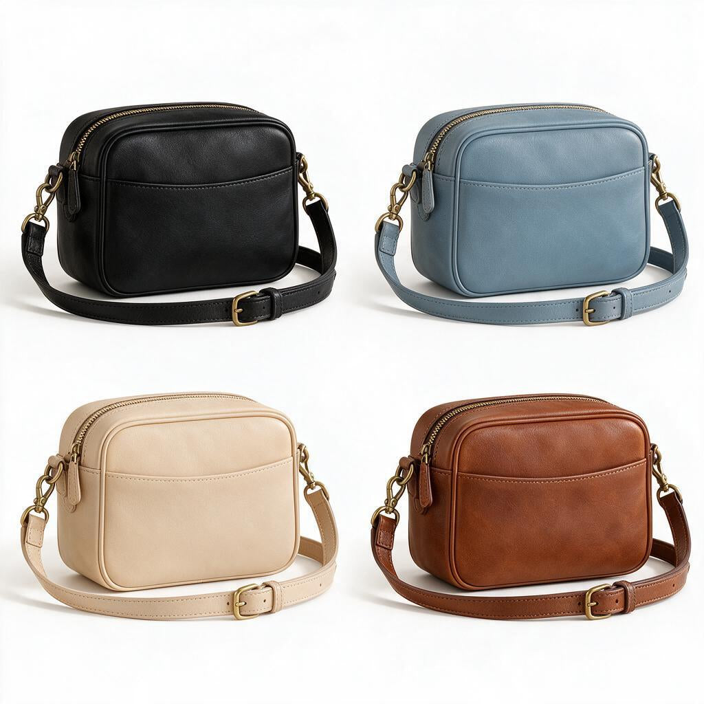 Cognac Leather-Look Camera Crossbody Bag — style reference