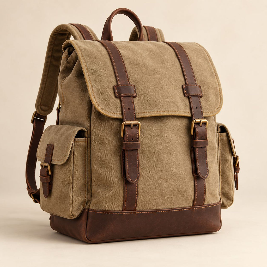 Khaki Canvas-Look Camera Backpack — main view