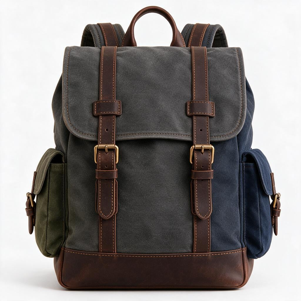 Khaki Canvas-Look Camera Backpack — style reference